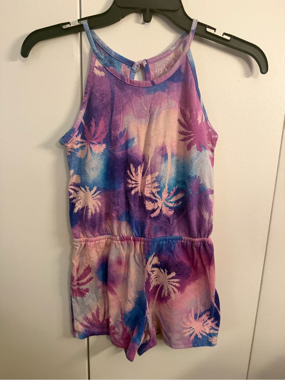 Place Girls Purple & Blue Tie-Dye Palm Print Romper